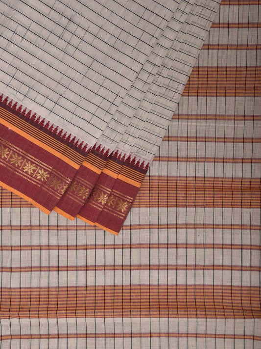 White and Yellow Narayanpet Cotton Saree with Strips Design No Blouse np1174
