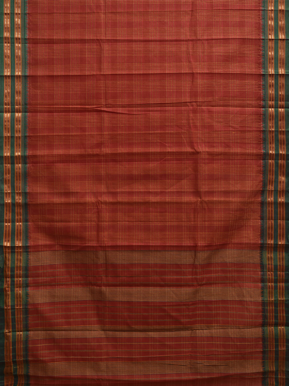 Red and Green Narayanpet Cotton Saree with Strips Design No Blouse np1175