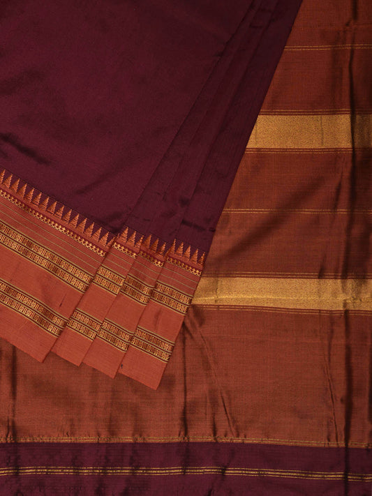 Wine and Rust Narayanpet Silk Handloom Plain Saree with Contrast Pallu Design No Blouse np1179