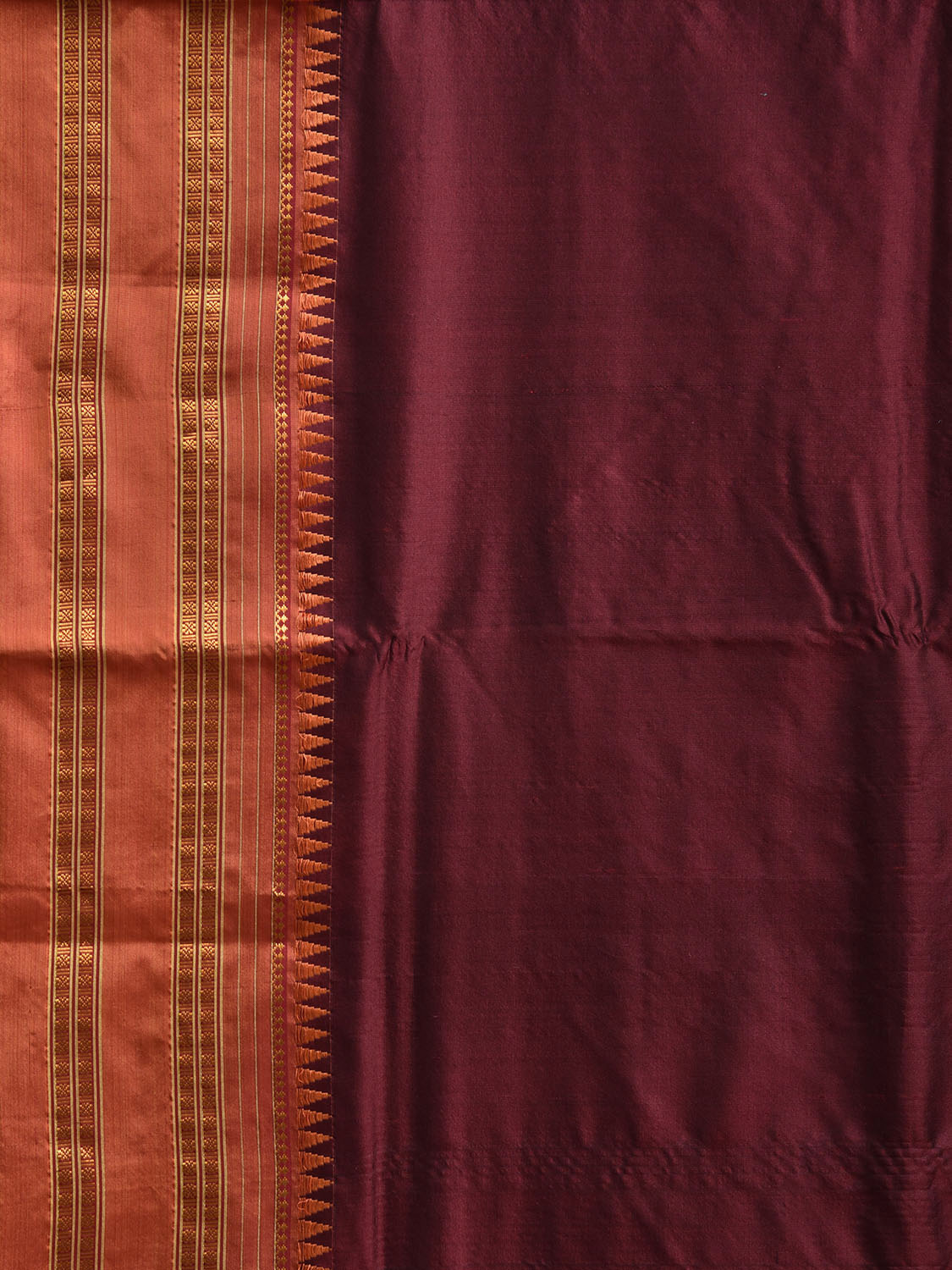 Wine and Rust Narayanpet Silk Handloom Plain Saree with Contrast Pallu Design No Blouse np1179