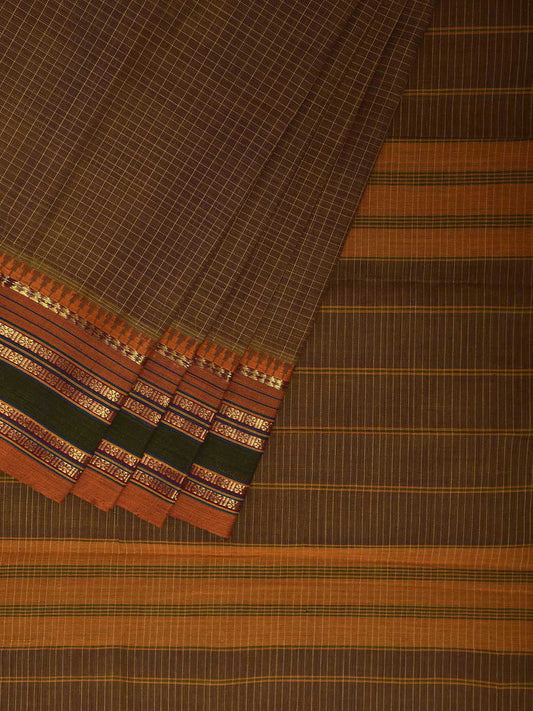Olive Narayanpet Cotton Saree with Checks Design No Blouse np1182