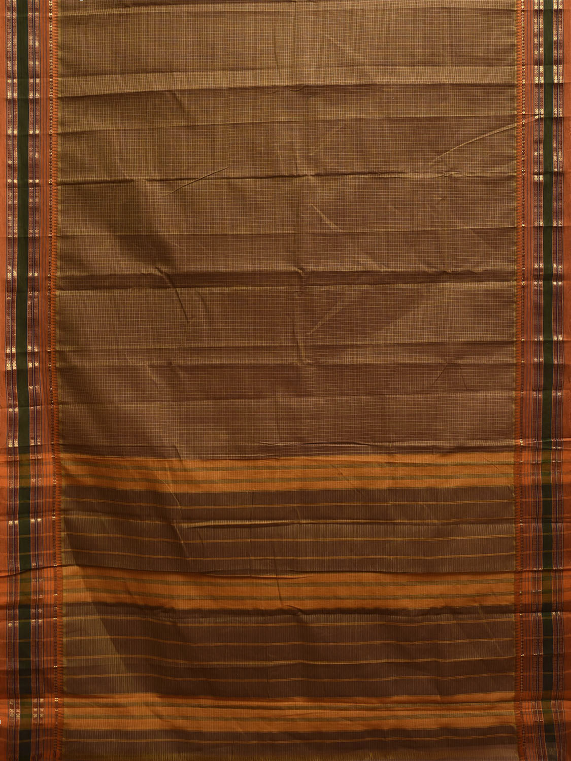 Olive Narayanpet Cotton Saree with Checks Design No Blouse np1182