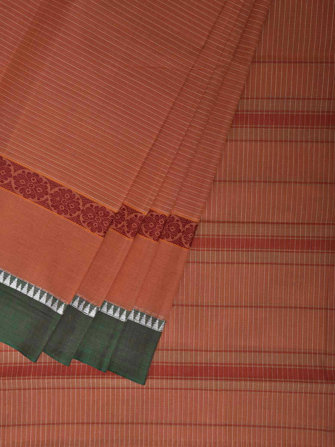 Peach and Green Narayanpet Cotton Saree with Strips Design No Blouse np1183