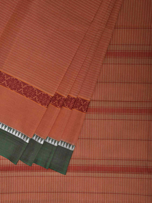 Peach and Green Narayanpet Cotton Saree with Strips Design No Blouse np1183