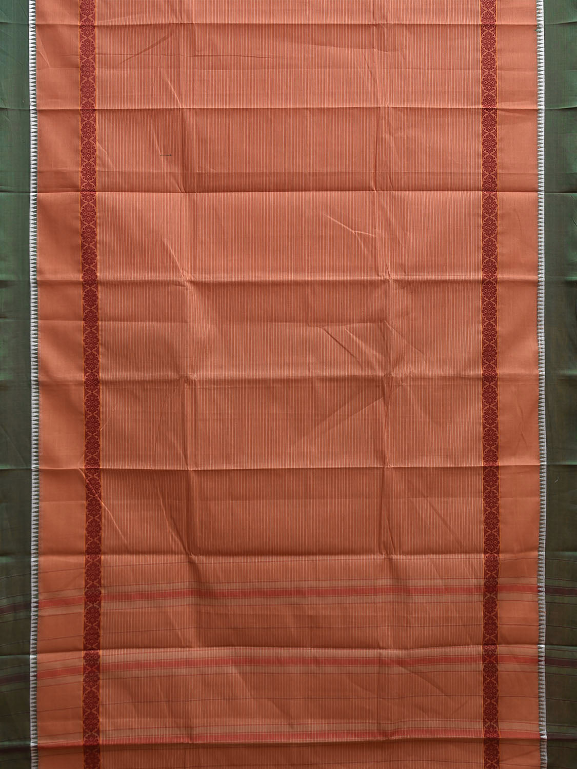 Peach and Green Narayanpet Cotton Saree with Strips Design No Blouse np1183