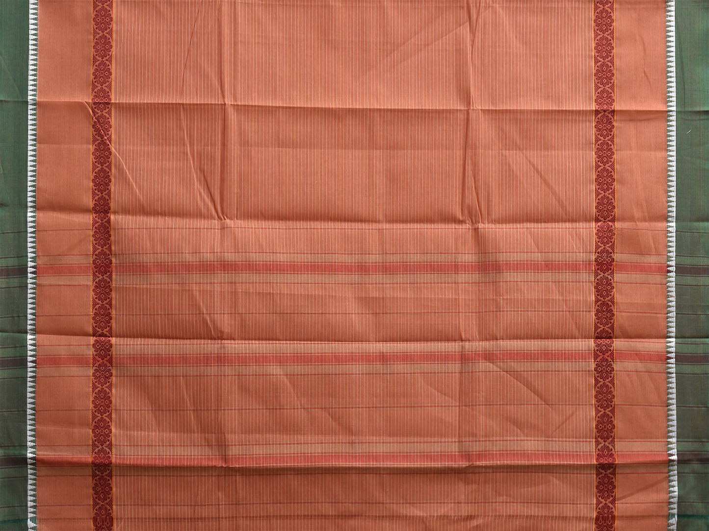 Peach and Green Narayanpet Cotton Saree with Strips Design No Blouse np1183