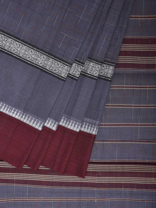 Grey and Maroon Narayanpet Cotton Handloom Saree with One Side Big Border Design No Blouse np1184