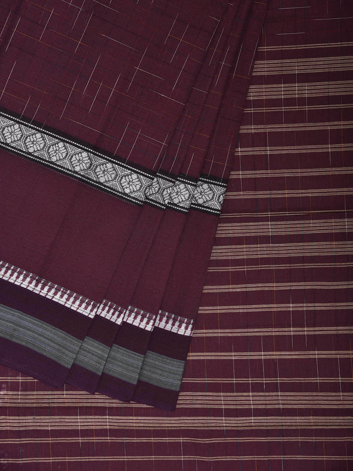 Maroon Narayanpet Cotton Handloom Saree with One Side Big Border Design No Blouse np1185