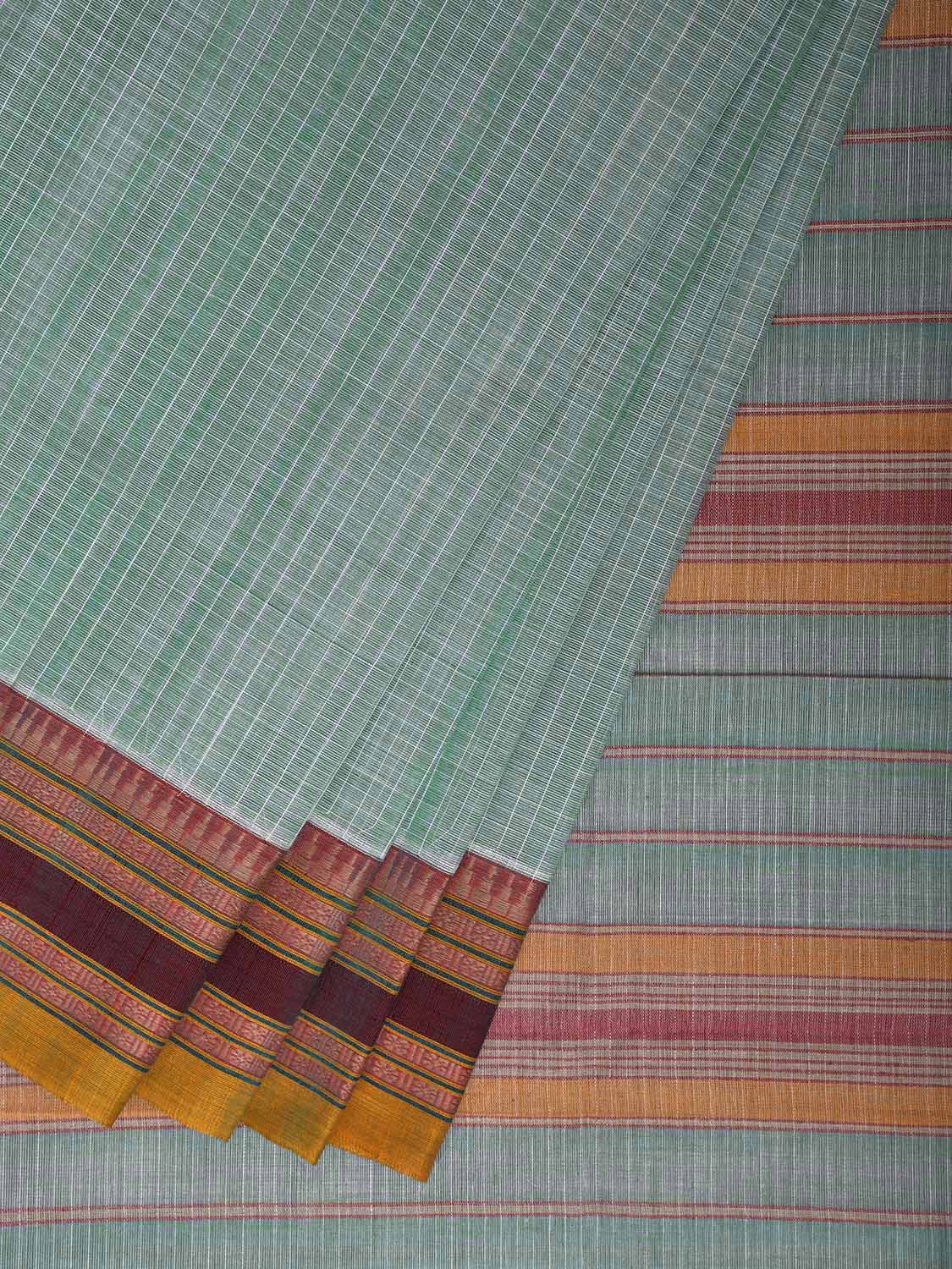 Light Turquoise and Yellow Narayanpet Cotton Handloom Saree with Checks Design No Blouse np1186