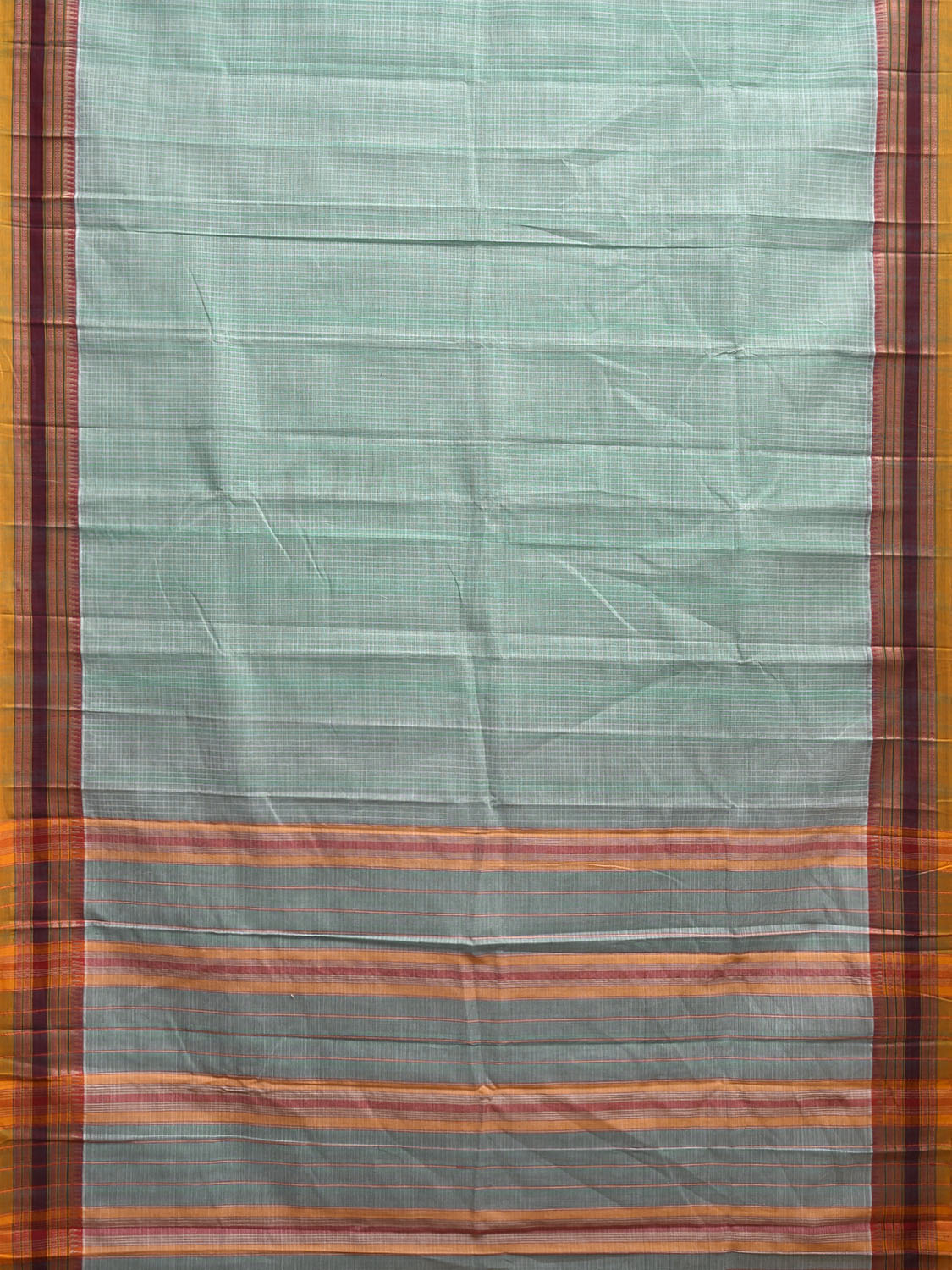 Light Turquoise and Yellow Narayanpet Cotton Handloom Saree with Checks Design No Blouse np1186