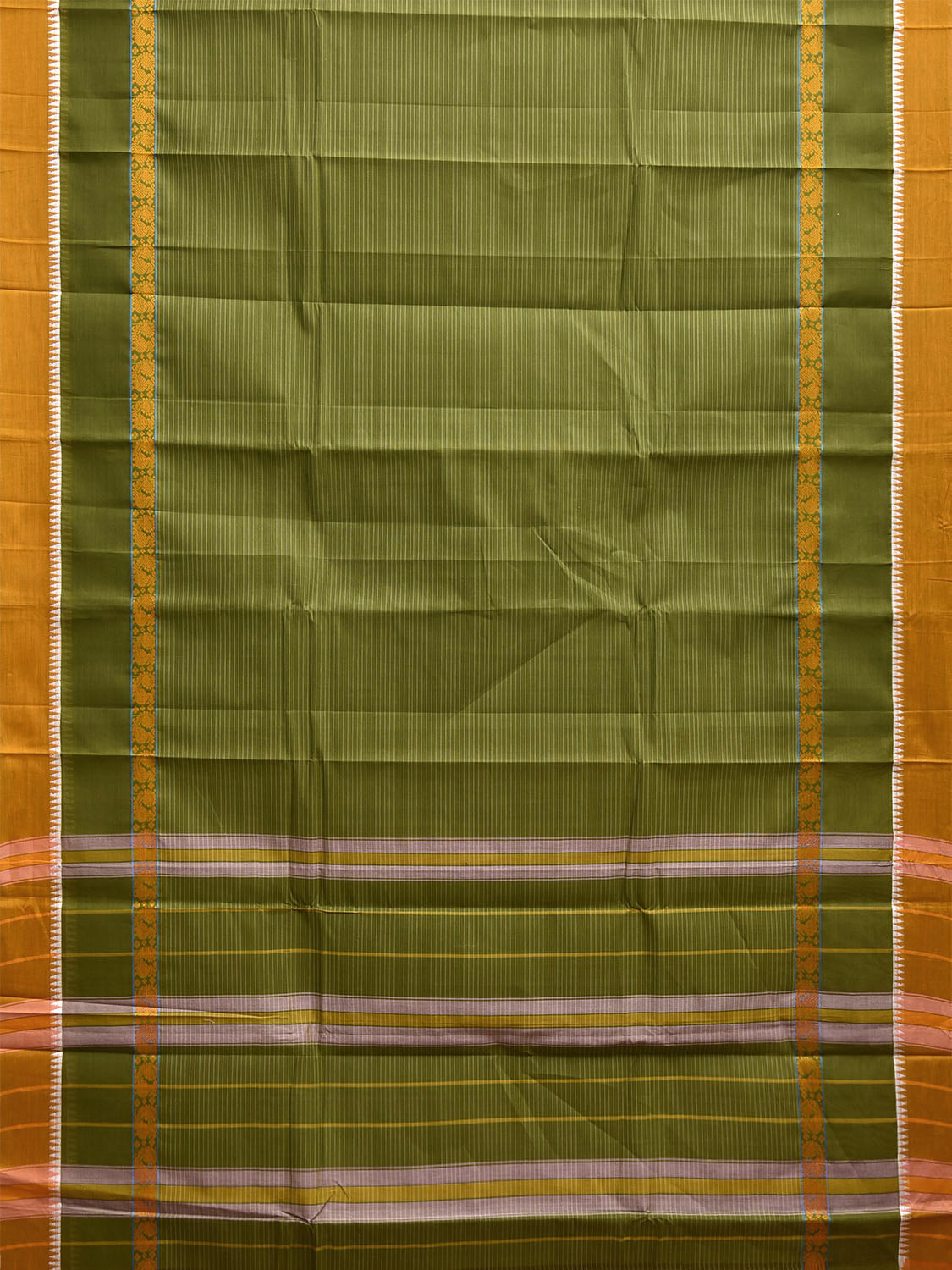 Green and Yellow Narayanpet Cotton Handloom Saree with Strips Design No Blouse np1189