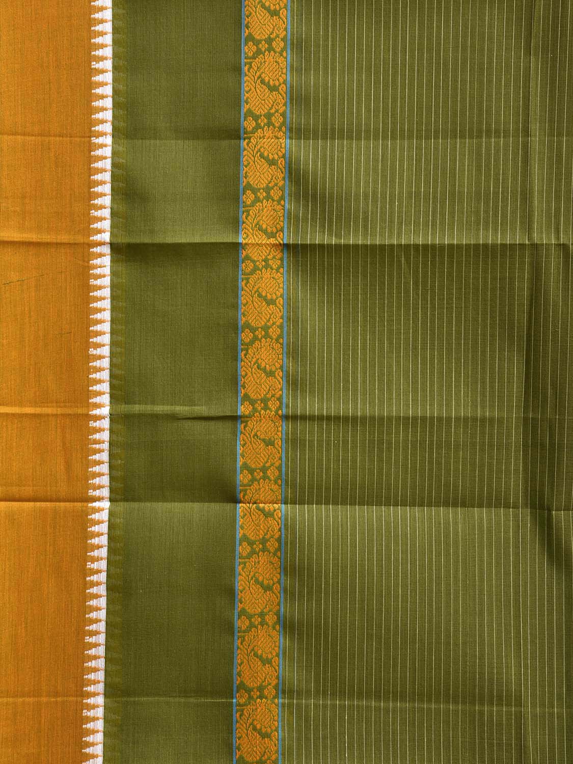 Green and Yellow Narayanpet Cotton Handloom Saree with Strips Design No Blouse np1189