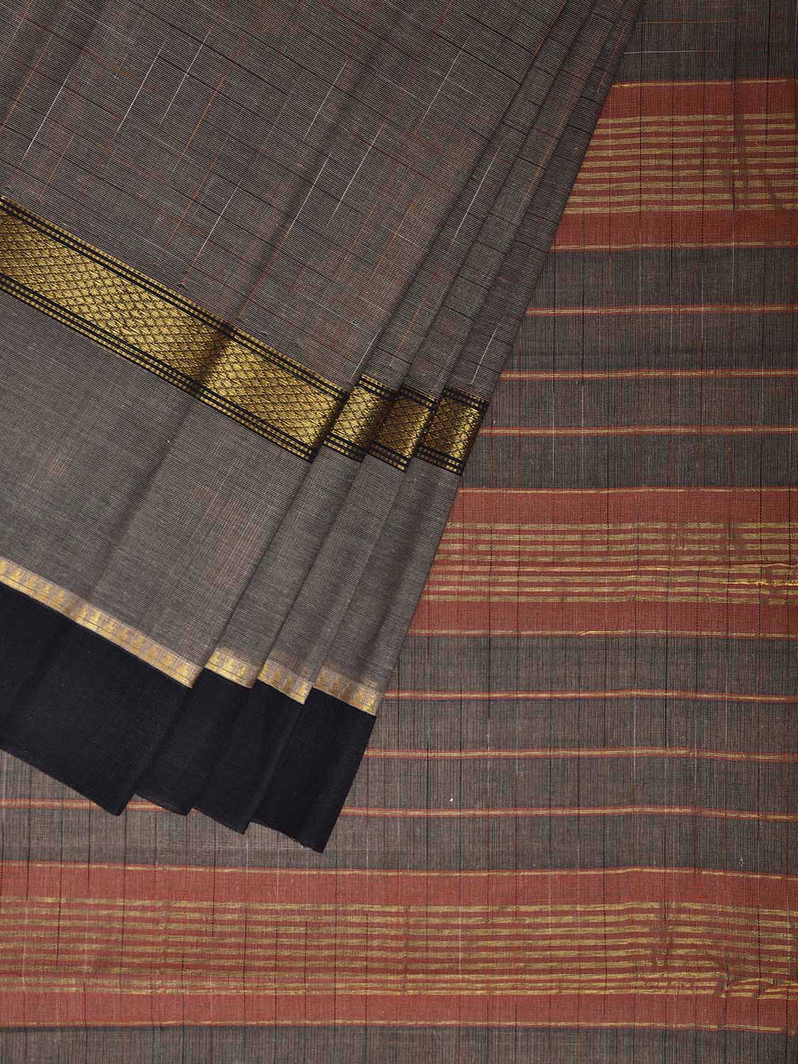 Grey and Black Narayanpet Cotton Handloom Saree with One Side Big Border Design No Blouse np1190