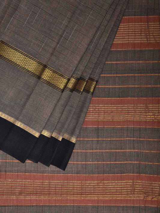 Grey and Black Narayanpet Cotton Handloom Saree with One Side Big Border Design No Blouse np1190