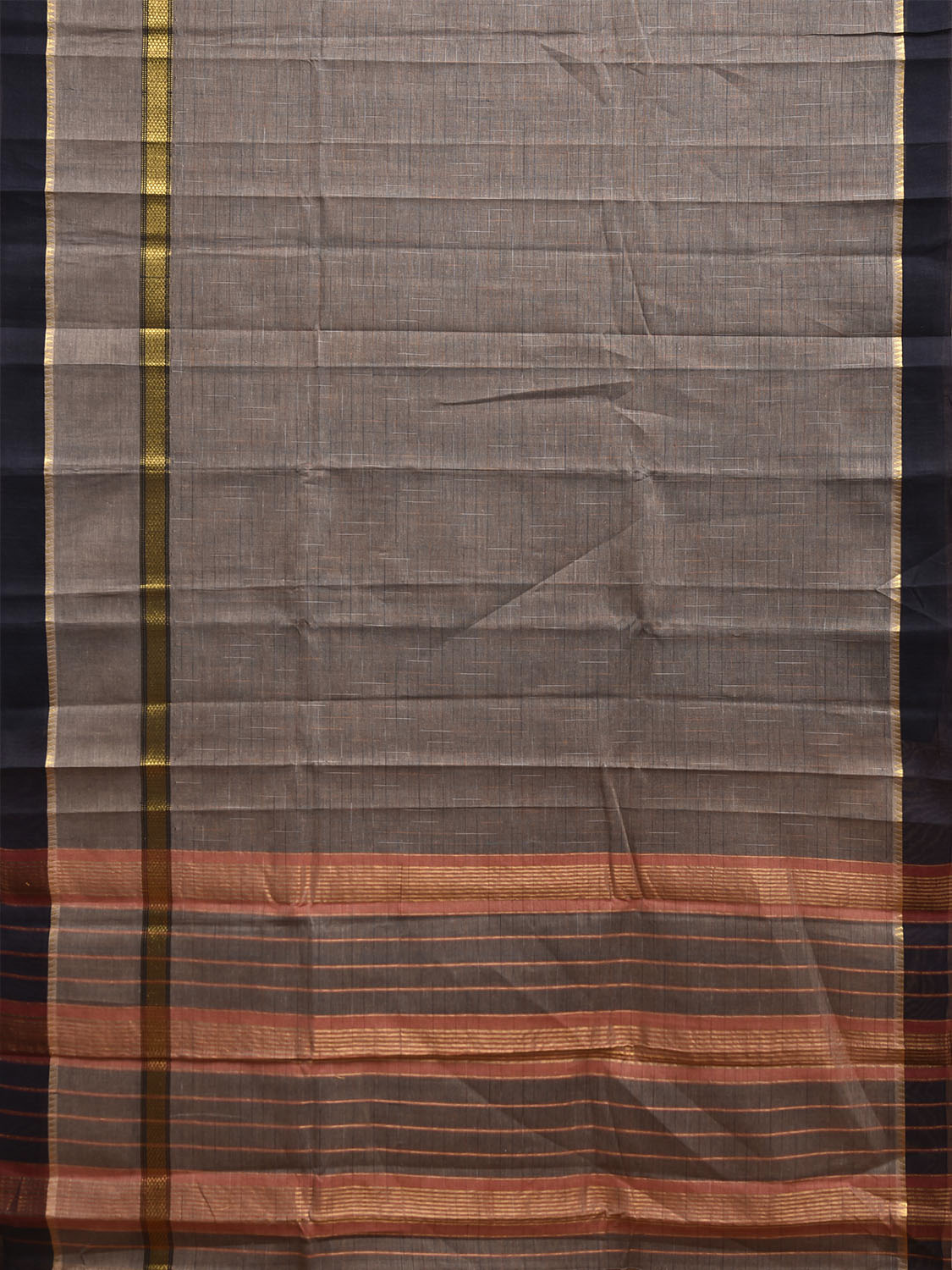 Grey and Black Narayanpet Cotton Handloom Saree with One Side Big Border Design No Blouse np1190