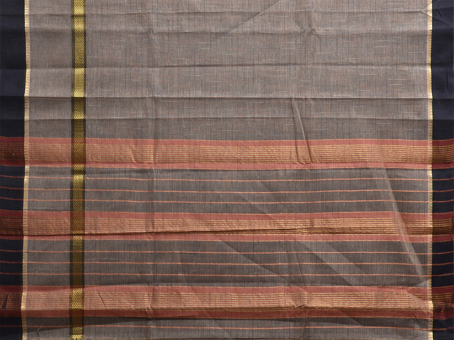 Grey and Black Narayanpet Cotton Handloom Saree with One Side Big Border Design No Blouse np1190