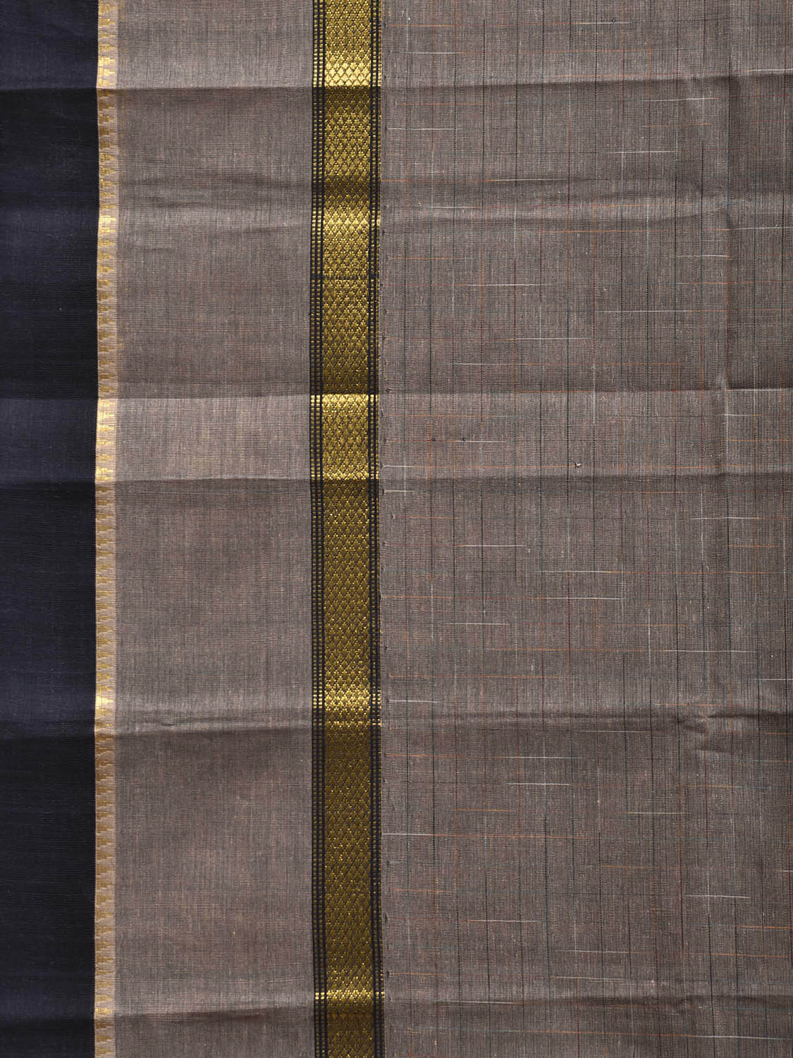 Grey and Black Narayanpet Cotton Handloom Saree with One Side Big Border Design No Blouse np1190