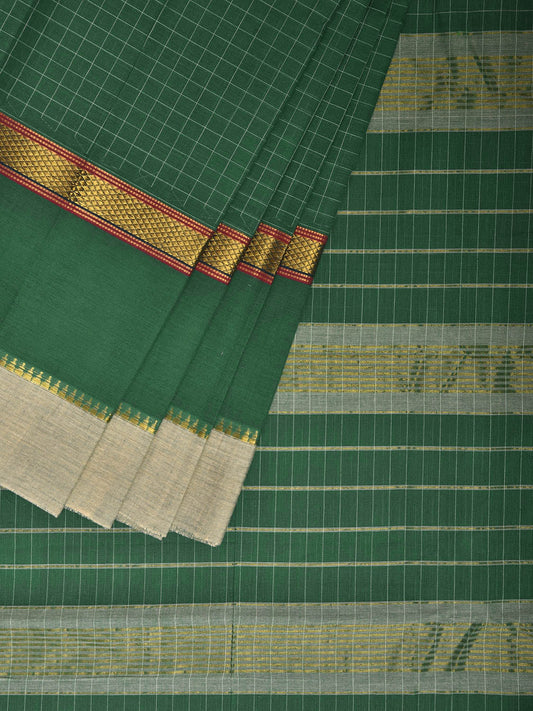 Green and Beige Narayanpet Cotton Handloom Saree with One Side Big Border Design No Blouse np1191