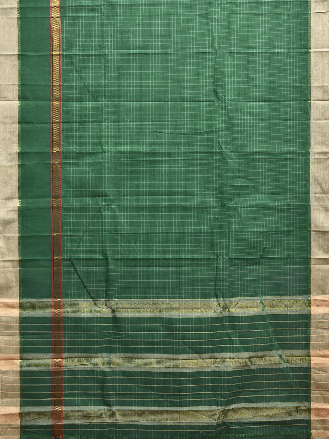 Green and Beige Narayanpet Cotton Handloom Saree with One Side Big Border Design No Blouse np1191