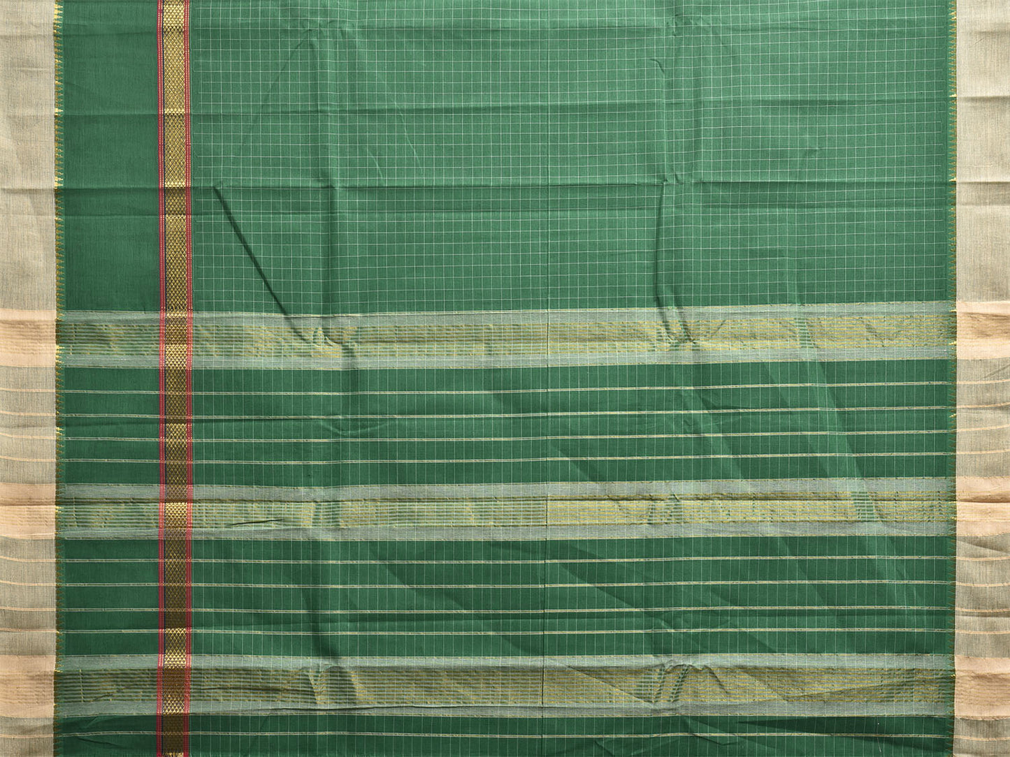 Green and Beige Narayanpet Cotton Handloom Saree with One Side Big Border Design No Blouse np1191