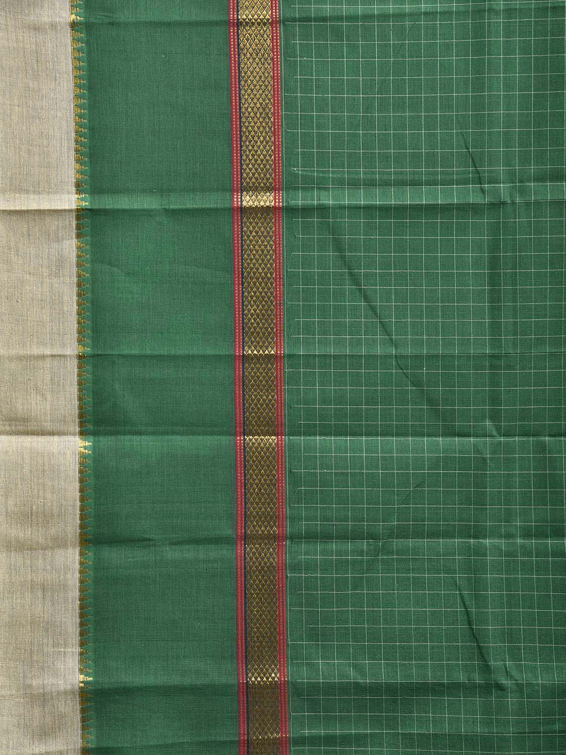 Green and Beige Narayanpet Cotton Handloom Saree with One Side Big Border Design No Blouse np1191