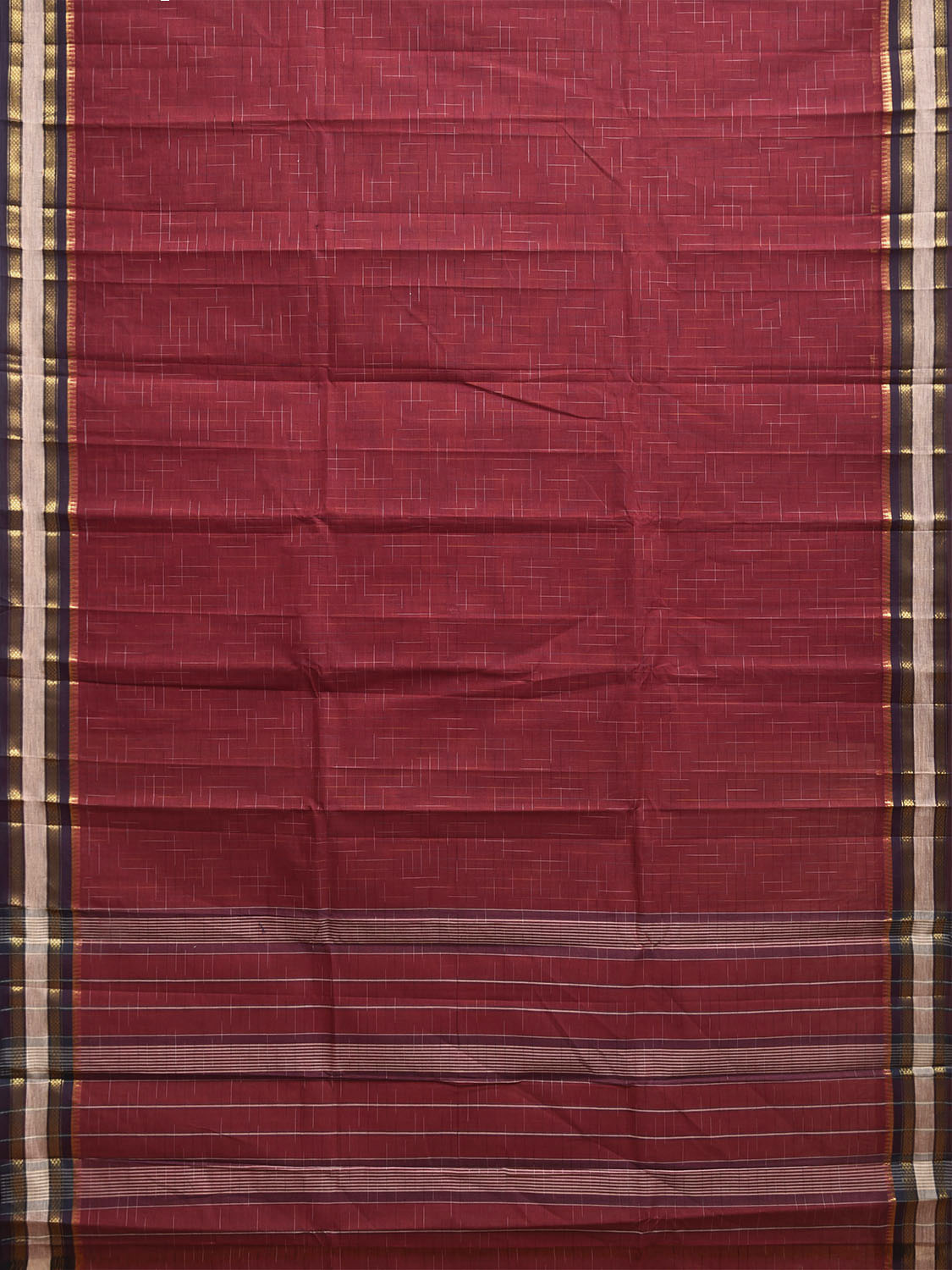 Dark Red and Navy Narayanpet Cotton Handloom Saree with Strips Pallu Design No Blouse np1192