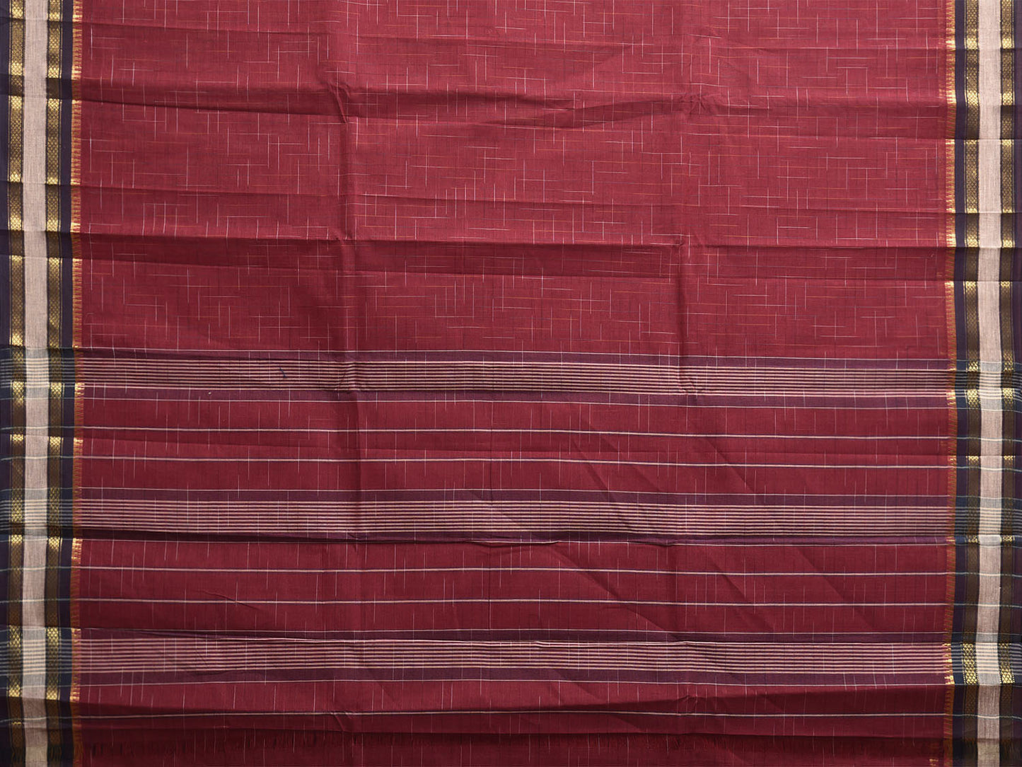Dark Red and Navy Narayanpet Cotton Handloom Saree with Strips Pallu Design No Blouse np1192