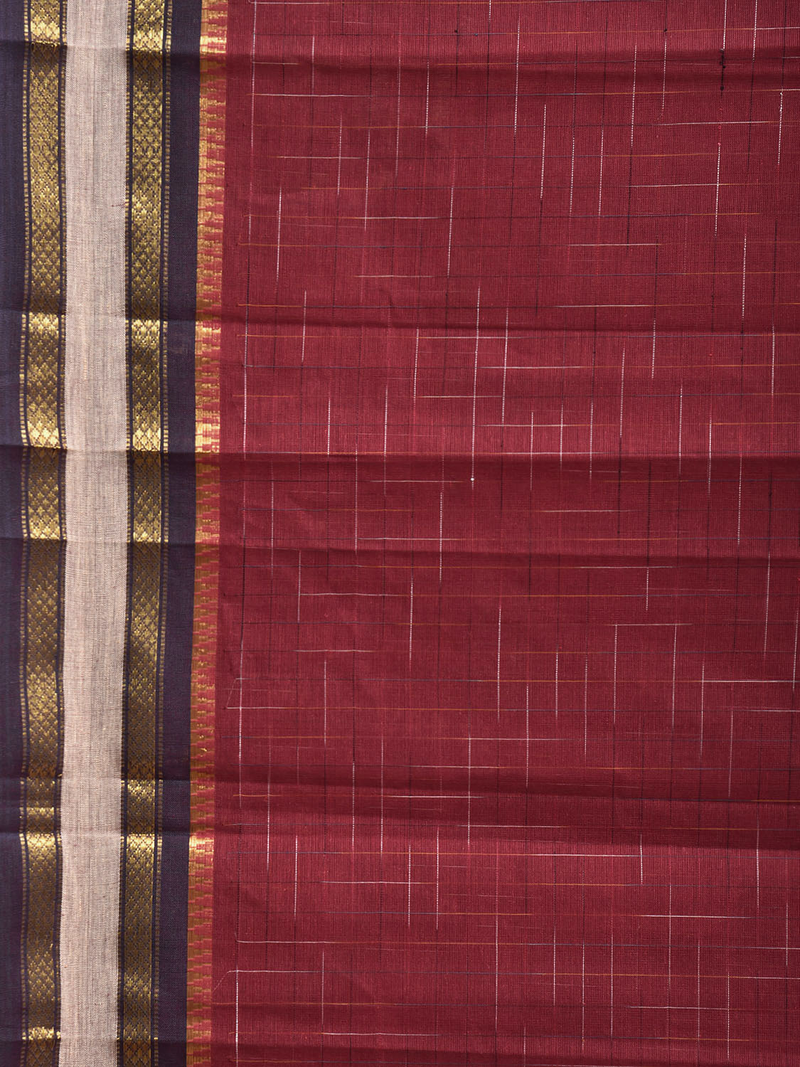 Dark Red and Navy Narayanpet Cotton Handloom Saree with Strips Pallu Design No Blouse np1192