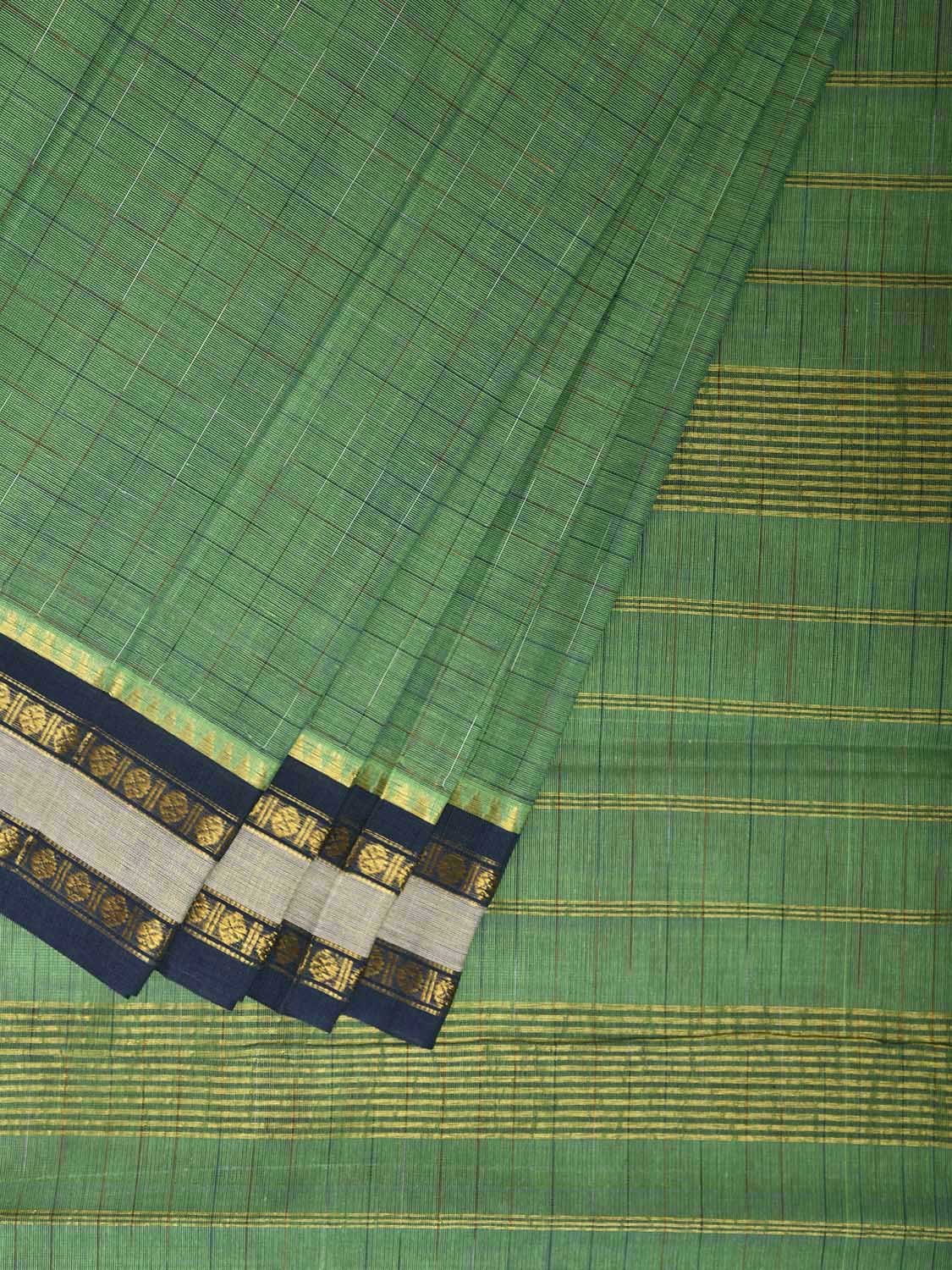 Light Green and Dark Blue Narayanpet Cotton Handloom Saree with Strips Pallu Design No Blouse np1193