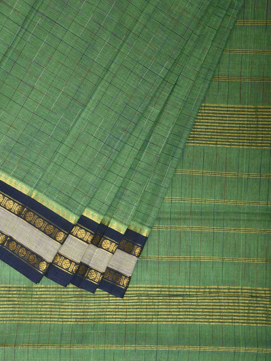 Light Green and Dark Blue Narayanpet Cotton Handloom Saree with Strips Pallu Design No Blouse np1193