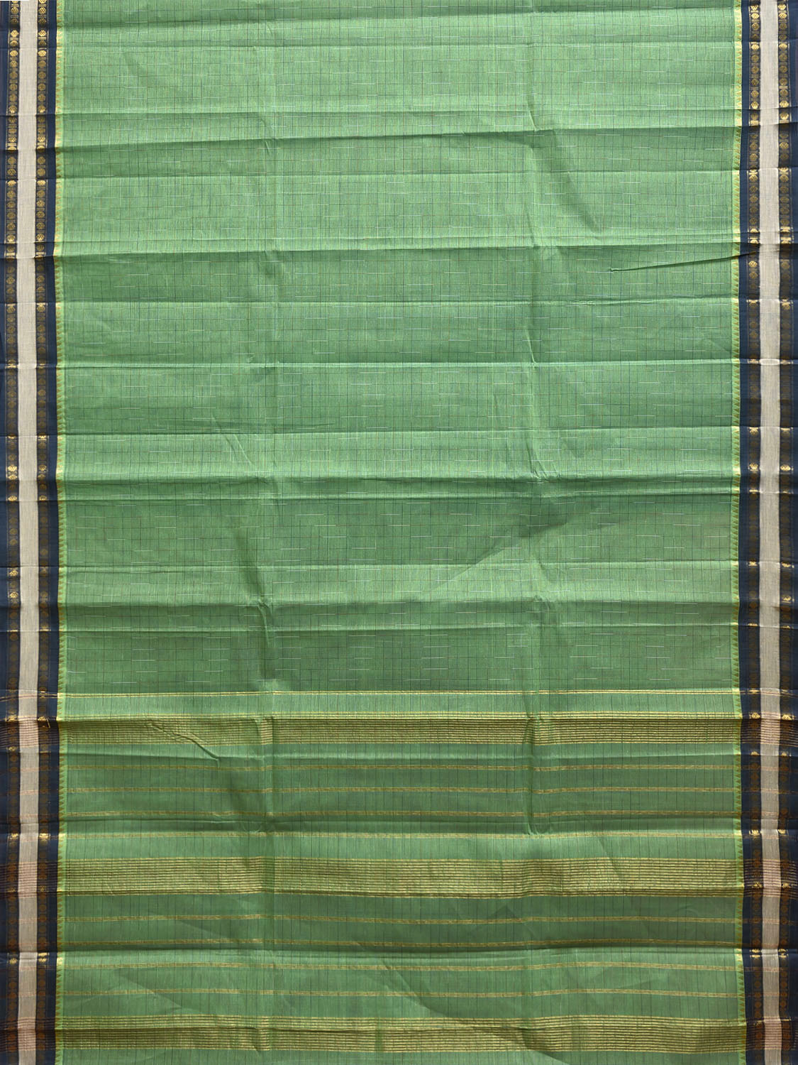 Light Green and Dark Blue Narayanpet Cotton Handloom Saree with Strips Pallu Design No Blouse np1193