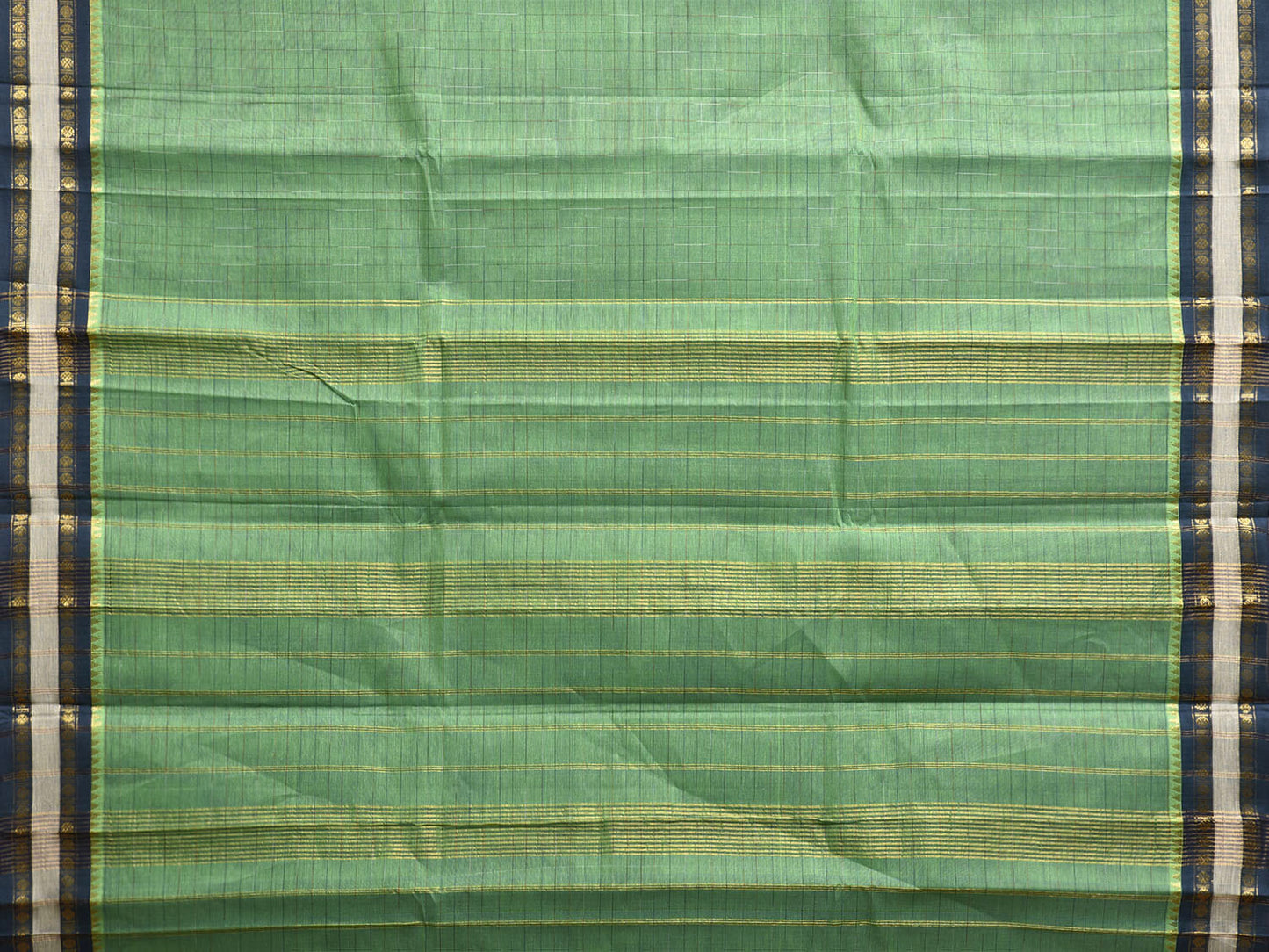 Light Green and Dark Blue Narayanpet Cotton Handloom Saree with Strips Pallu Design No Blouse np1193