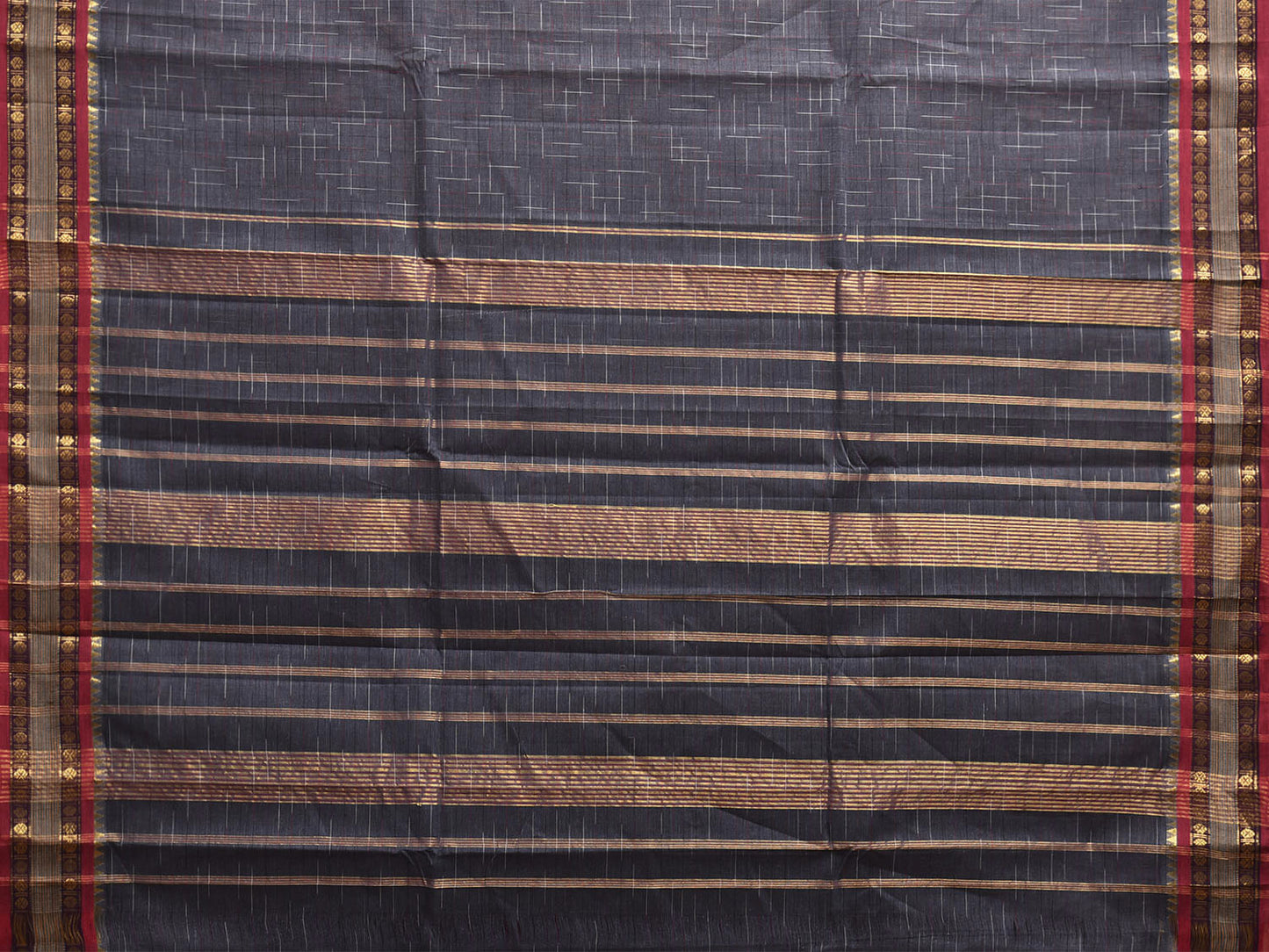 Dark Grey and Red Narayanpet Cotton Handloom Saree with Strips Pallu Design No Blouse np1195