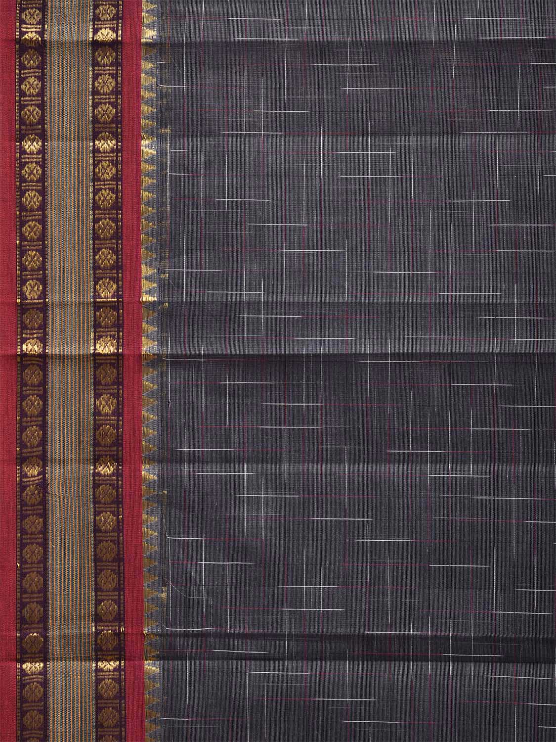 Dark Grey and Red Narayanpet Cotton Handloom Saree with Strips Pallu Design No Blouse np1195
