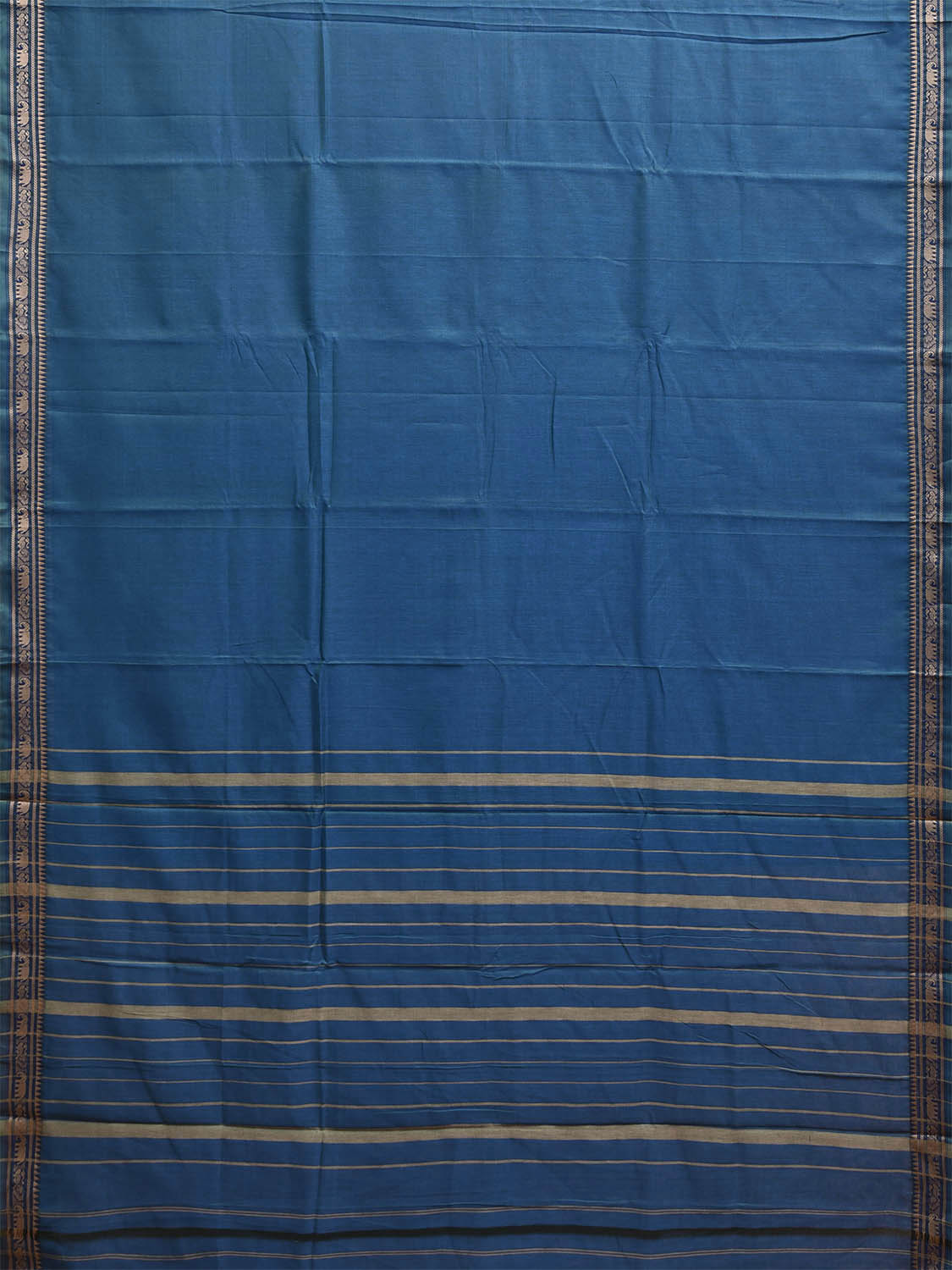 Blue Narayanpet Cotton Plain Saree with Small Border and Strips Pallu Design No Blouse np1196