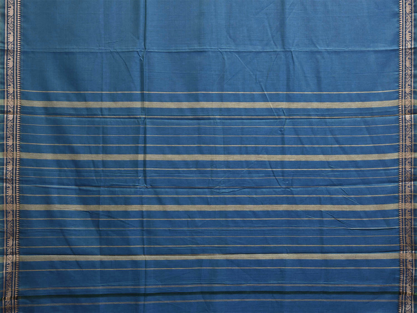 Blue Narayanpet Cotton Plain Saree with Small Border and Strips Pallu Design No Blouse np1196