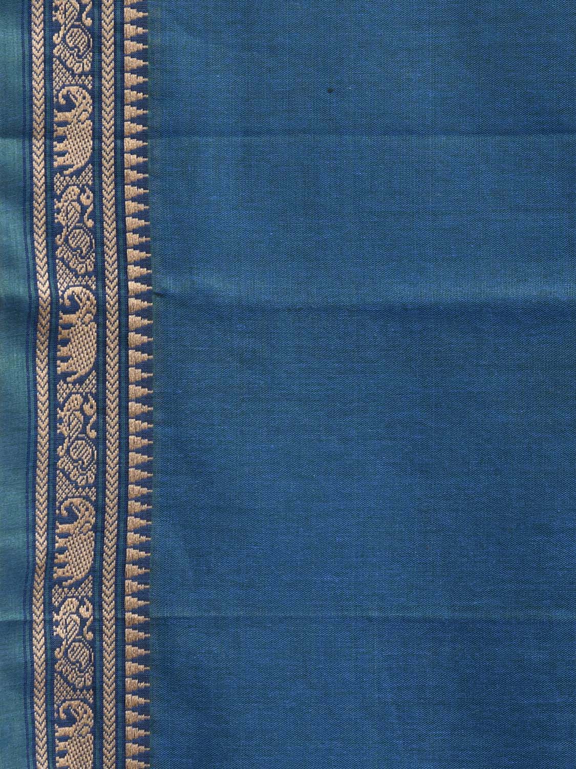 Blue Narayanpet Cotton Plain Saree with Small Border and Strips Pallu Design No Blouse np1196