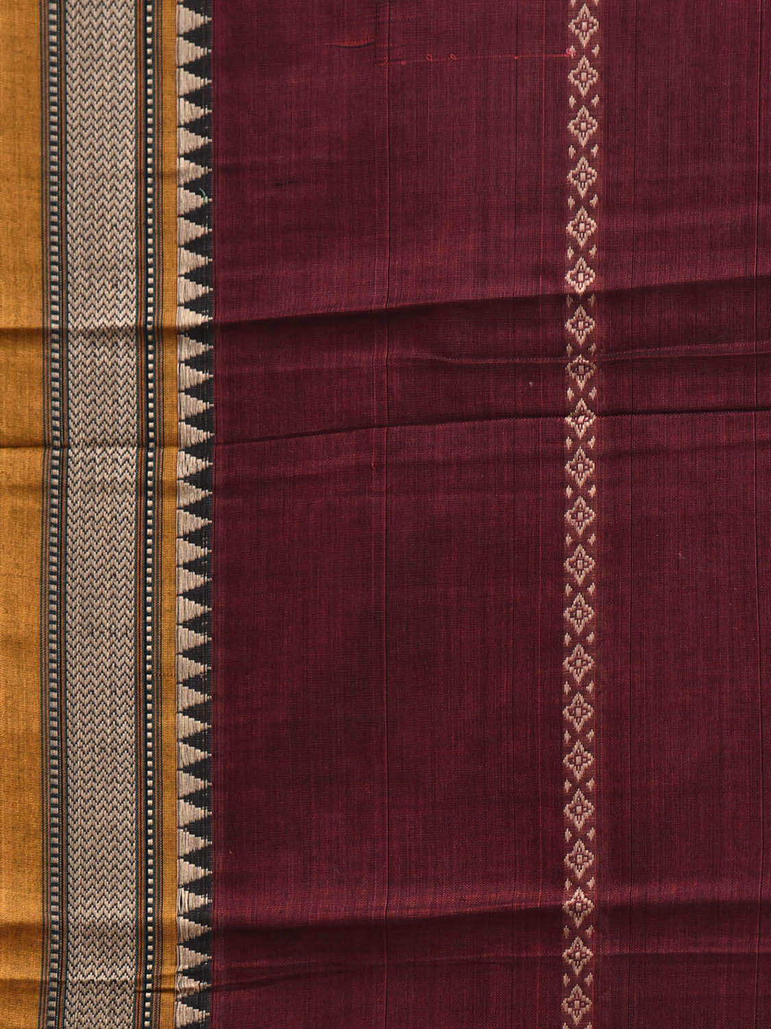 Maroon and Yellow Narayanpet Cotton Saree with Small Border and Strips Design No Blouse np1197