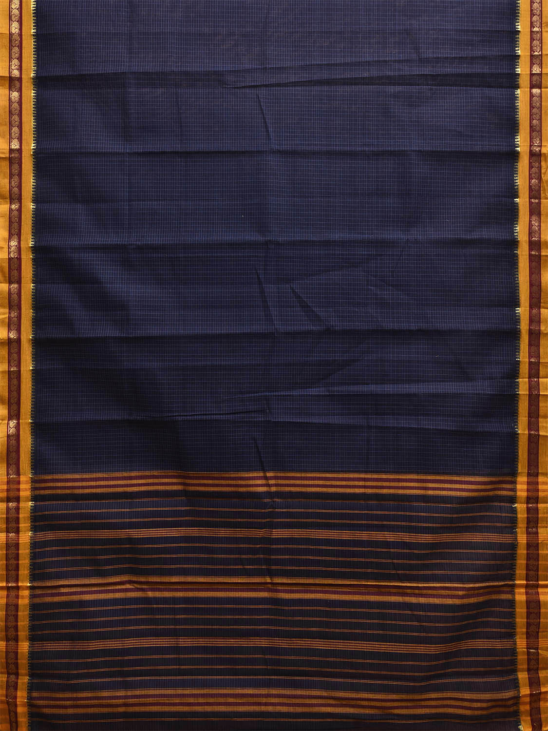 Navy and Yellow Narayanpet Cotton Saree with Checks Design No Blouse np1198