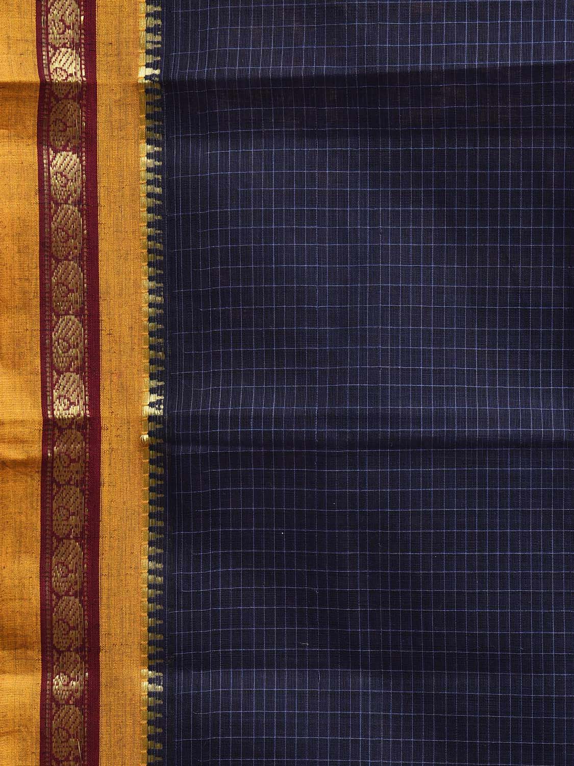 Navy and Yellow Narayanpet Cotton Saree with Checks Design No Blouse np1198