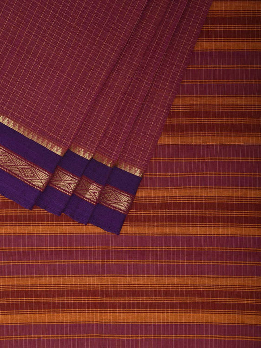 Burgundy and Purple Narayanpet Cotton Saree with Checks Design No Blouse np1199