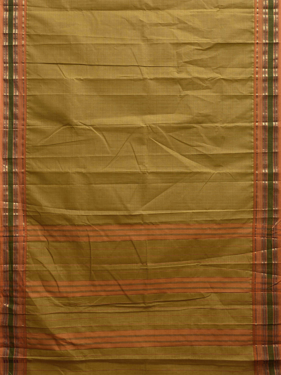 Olive and Mustard Narayanpet Cotton Saree with Checks Design No Blouse np1201
