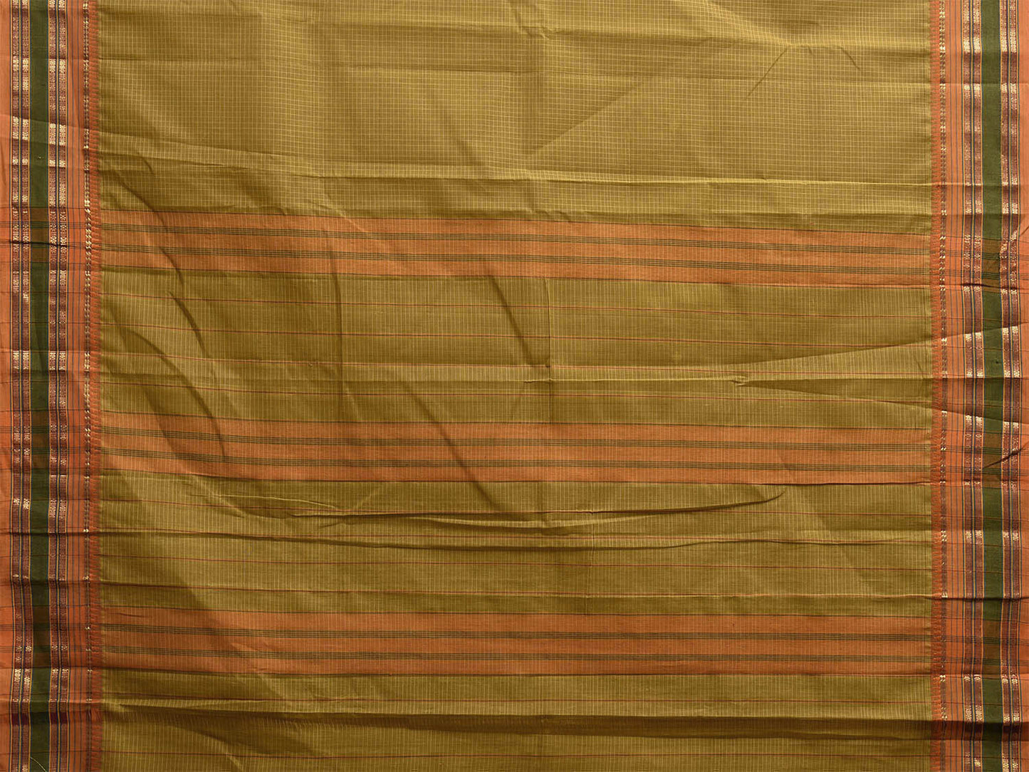 Olive and Mustard Narayanpet Cotton Saree with Checks Design No Blouse np1201
