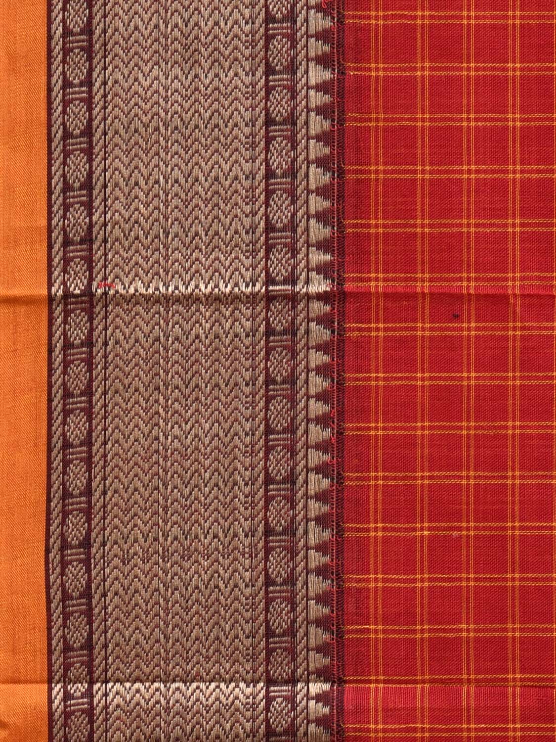 Red and Yellow Narayanpet Cotton Saree with Checks Design No Blouse np1202