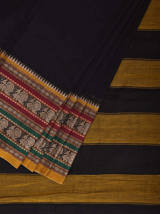 Black and Yellow Narayanpet Cotton Plain Saree with Kanchi Border Design No Blouse np1204