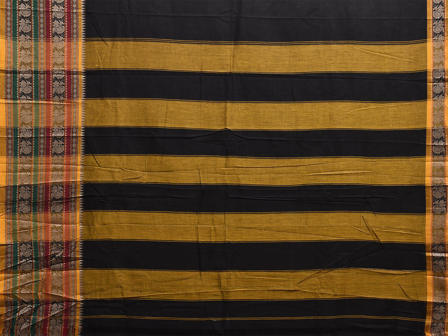 Black and Yellow Narayanpet Cotton Plain Saree with Kanchi Border Design No Blouse np1204