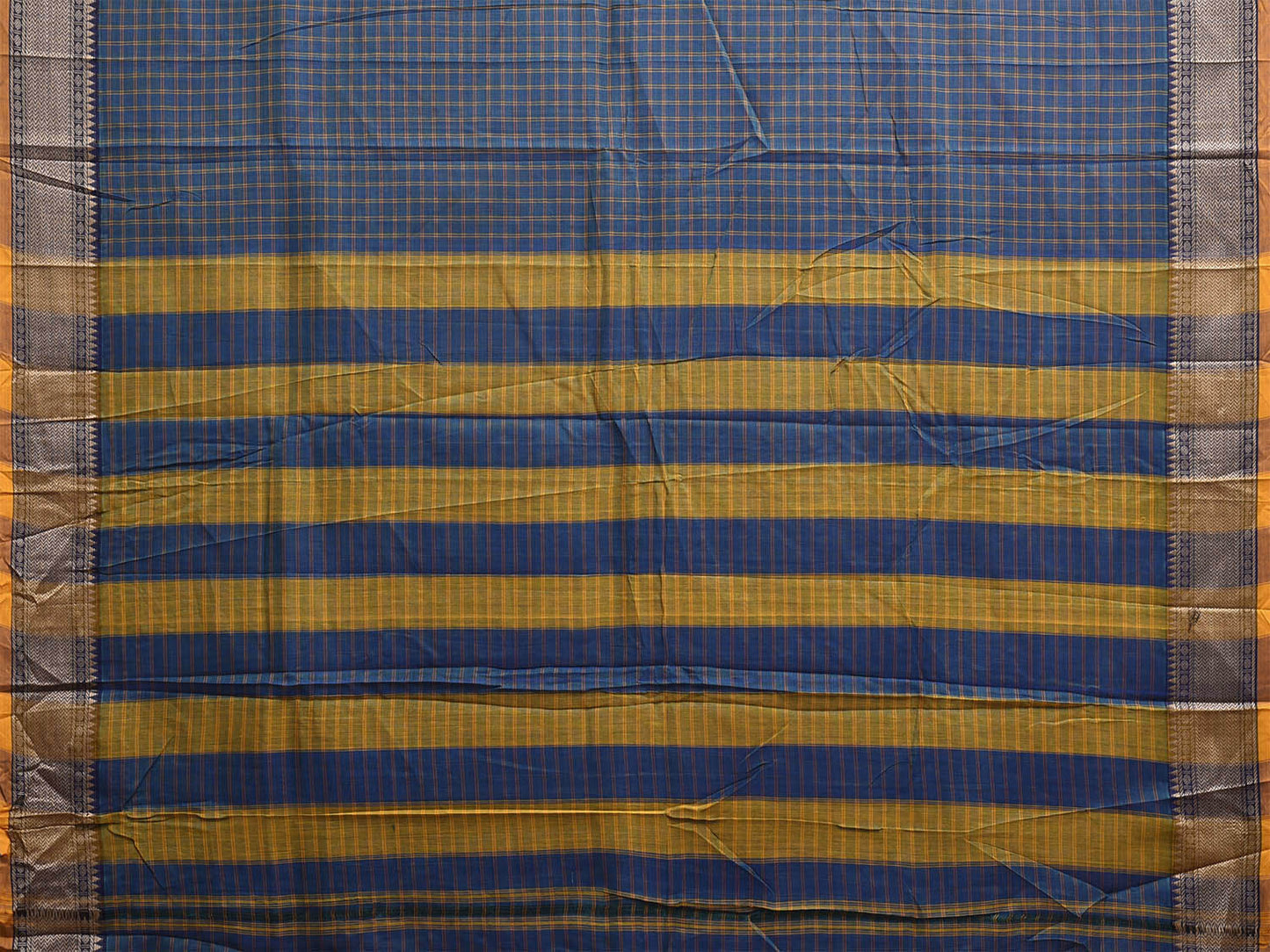 Blue and Yellow Narayanpet Cotton Saree with Checks Design No Blouse np1205