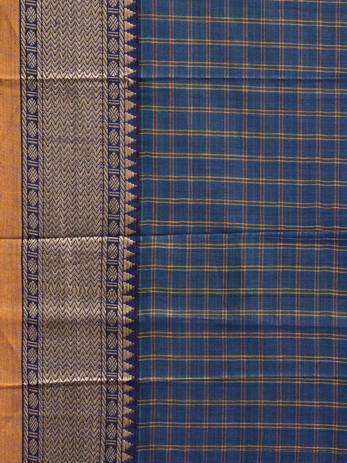 Blue and Yellow Narayanpet Cotton Saree with Checks Design No Blouse np1205
