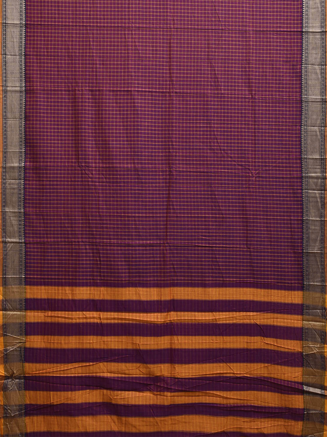 Purple and Yellow Narayanpet Cotton Saree with Checks Design No Blouse np1207