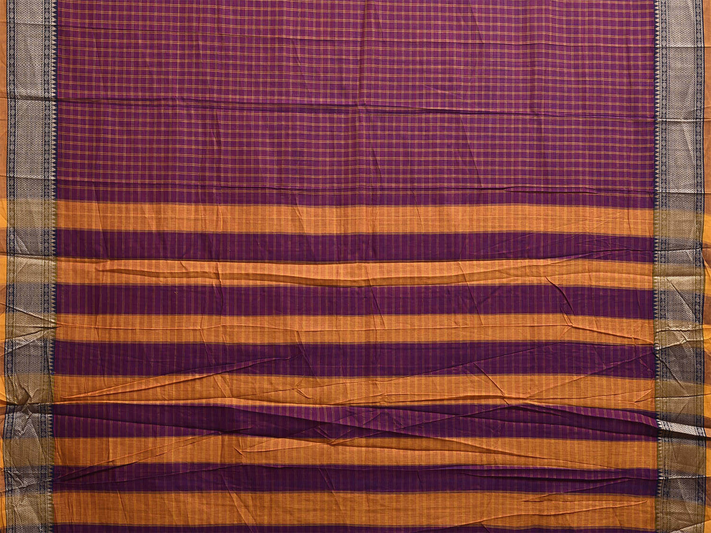 Purple and Yellow Narayanpet Cotton Saree with Checks Design No Blouse np1207